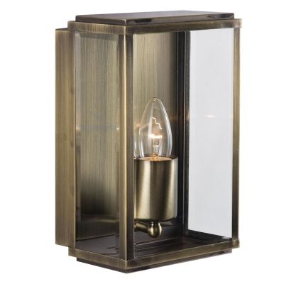 Box Rectangular Wall Light with Bevelled Glass IP44 - Antique Brass