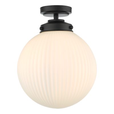 Alrik IP44 Bathroom Flush - Matt Black & Opal Glass