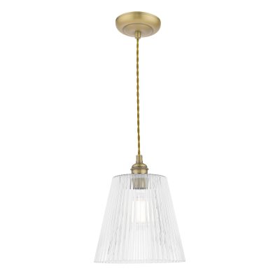 Laura Ashley Callaghan Pendant Antique Brass Ribbed Glass - Large