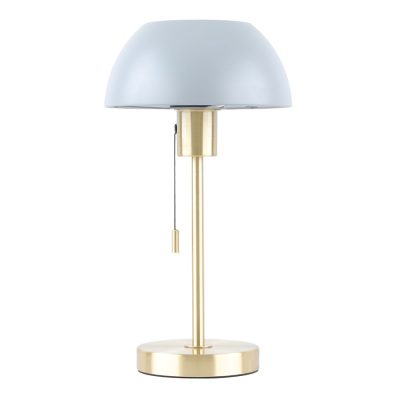 Bella Table lamp with grey Dome Shade and matt brass frame.