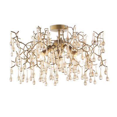 Aged Gold Branch Semi-Flush with Glass Droplets