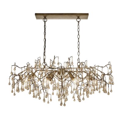 Aged Gold Linear Chandelier with Glass Droplets