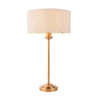 Highclere 1lt Table Lamp - Natural Linen and Vintage Brass
