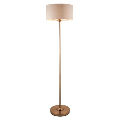 Highclere 1lt Floor Lamp - Natural Linen and Vintage Brass