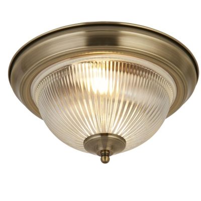 American Diner Flush Light IP44 - Antique Brass
