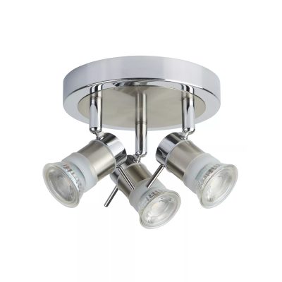 Aries 3lt Round Spotlight IP44- Chrome and Satin Silver